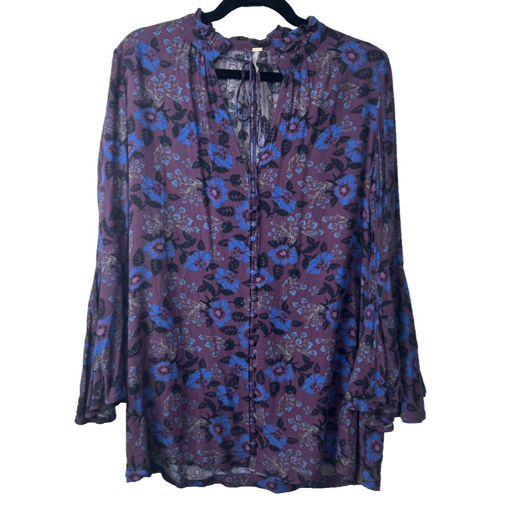 Free People Dress XS Mini Tunic Purple Magic Mystery Flare Slv Fairy Whimsy A46
